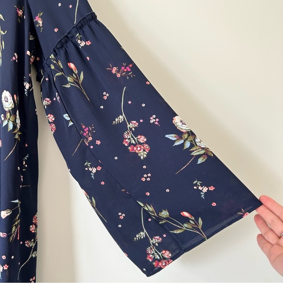 Charming Charlie Bohemian Navy Floral Bell Sleeve A-Line Dress - Picture 4 of 13
